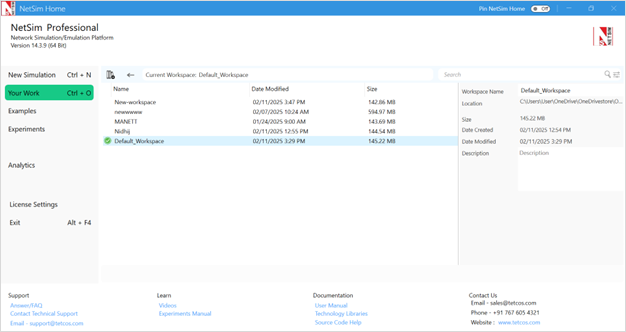 Workspaces and Experiments — NetSim v14.4 Help documentation
