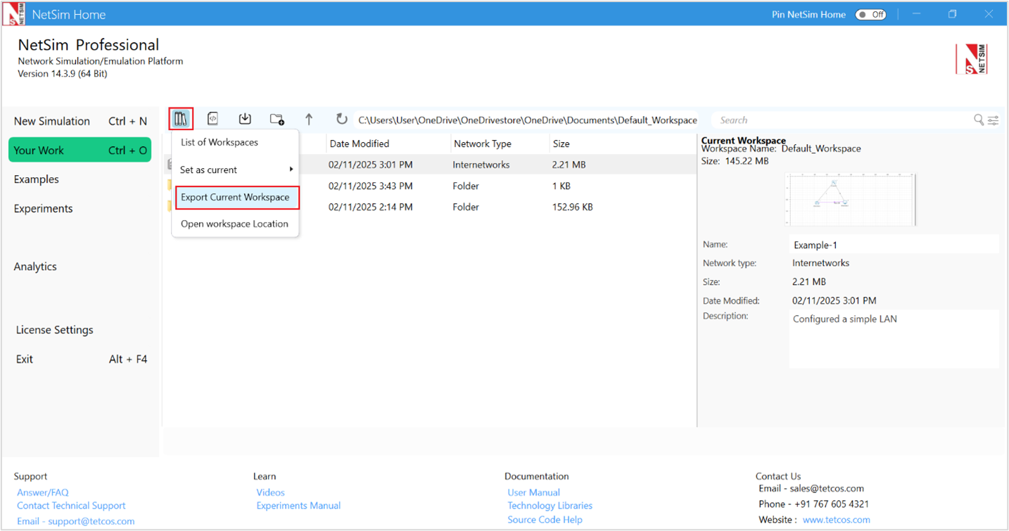 Workspaces and Experiments — NetSim v14.4 Help documentation