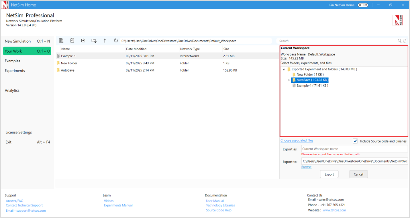 Workspaces and Experiments — NetSim v14.4 Help documentation