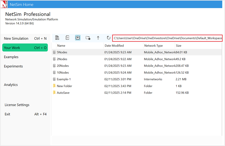 Workspaces and Experiments — NetSim v14.4 Help documentation