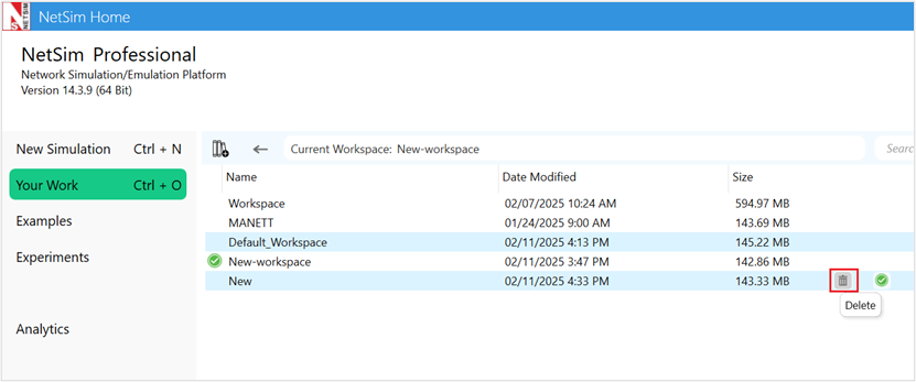 Workspaces and Experiments — NetSim v14.4 Help documentation