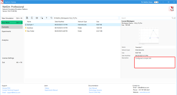 Workspaces and Experiments — NetSim v14.4 Help documentation