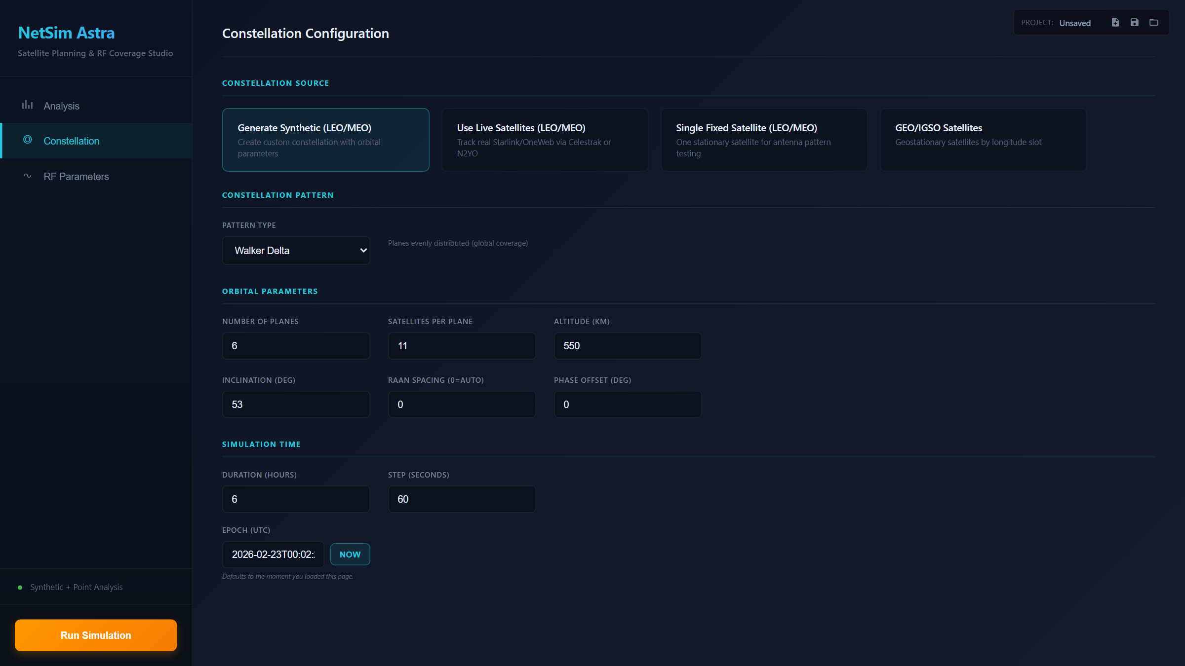 NetSim Astra configuration form